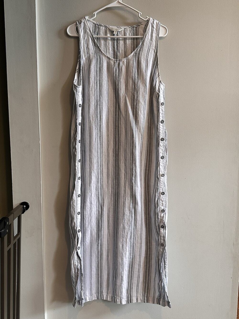 Garnet Hill 100% Linen Tank Maxi Dress Pockets Lagenlook Size Small Button Sides